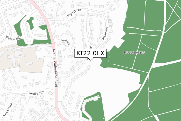 KT22 0LX map - large scale - OS Open Zoomstack (Ordnance Survey)