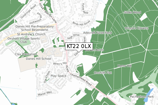 KT22 0LX map - small scale - OS Open Zoomstack (Ordnance Survey)