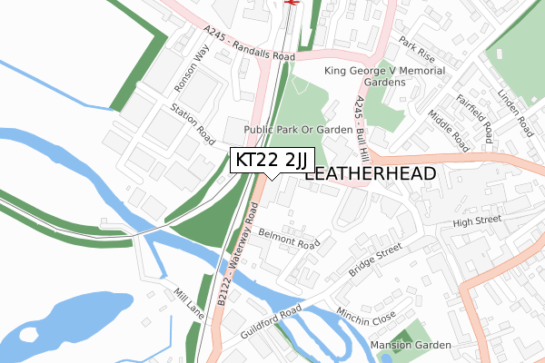 KT22 2JJ map - large scale - OS Open Zoomstack (Ordnance Survey)