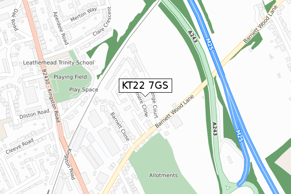 KT22 7GS map - large scale - OS Open Zoomstack (Ordnance Survey)