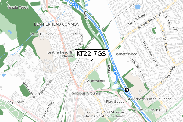 KT22 7GS map - small scale - OS Open Zoomstack (Ordnance Survey)