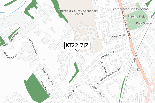 KT22 7JZ map - large scale - OS Open Zoomstack (Ordnance Survey)