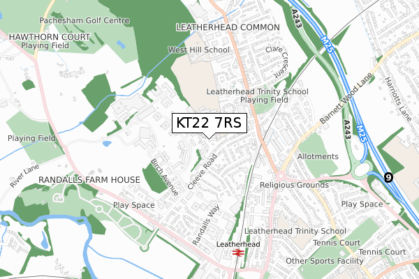 KT22 7RS map - small scale - OS Open Zoomstack (Ordnance Survey)