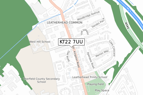 KT22 7UU map - large scale - OS Open Zoomstack (Ordnance Survey)