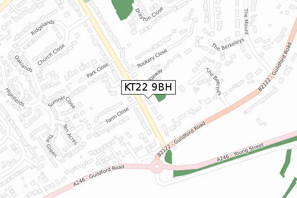 KT22 9BH map - large scale - OS Open Zoomstack (Ordnance Survey)