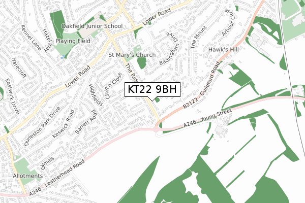 KT22 9BH map - small scale - OS Open Zoomstack (Ordnance Survey)