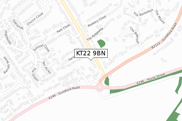 KT22 9BN map - large scale - OS Open Zoomstack (Ordnance Survey)