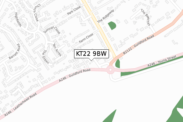 KT22 9BW map - large scale - OS Open Zoomstack (Ordnance Survey)