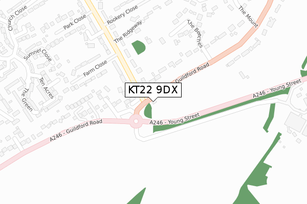 KT22 9DX map - large scale - OS Open Zoomstack (Ordnance Survey)