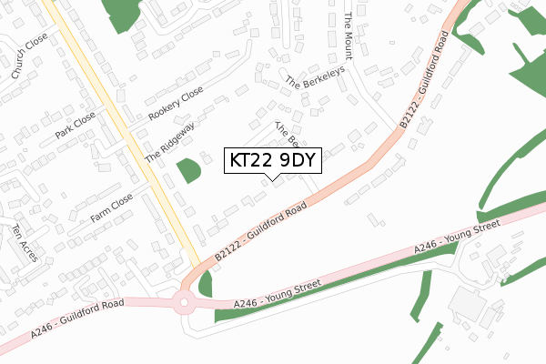 KT22 9DY map - large scale - OS Open Zoomstack (Ordnance Survey)