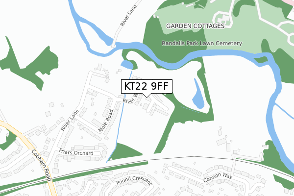 KT22 9FF map - large scale - OS Open Zoomstack (Ordnance Survey)