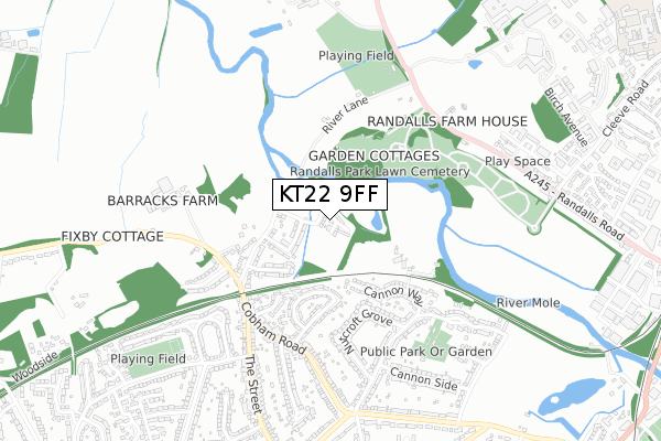 KT22 9FF map - small scale - OS Open Zoomstack (Ordnance Survey)