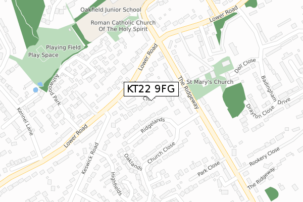 KT22 9FG map - large scale - OS Open Zoomstack (Ordnance Survey)