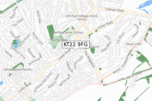 KT22 9FG map - small scale - OS Open Zoomstack (Ordnance Survey)