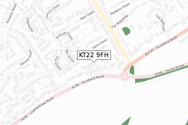 KT22 9FH map - large scale - OS Open Zoomstack (Ordnance Survey)