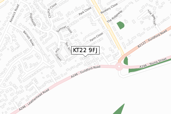 KT22 9FJ map - large scale - OS Open Zoomstack (Ordnance Survey)