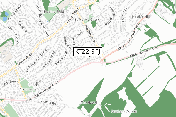 KT22 9FJ map - small scale - OS Open Zoomstack (Ordnance Survey)