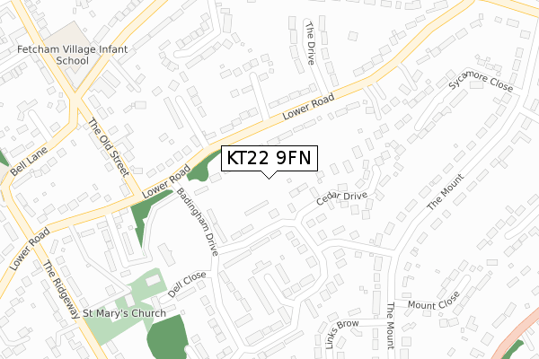 KT22 9FN map - large scale - OS Open Zoomstack (Ordnance Survey)