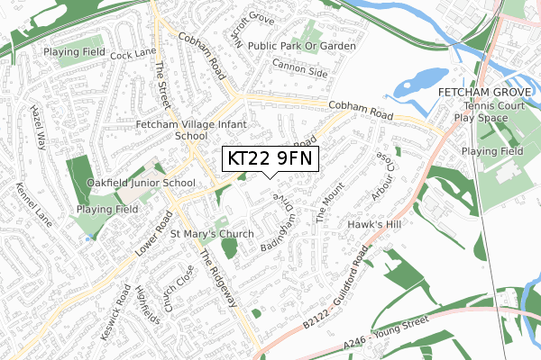 KT22 9FN map - small scale - OS Open Zoomstack (Ordnance Survey)