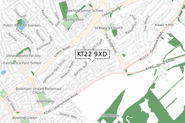 KT22 9XD map - small scale - OS Open Zoomstack (Ordnance Survey)