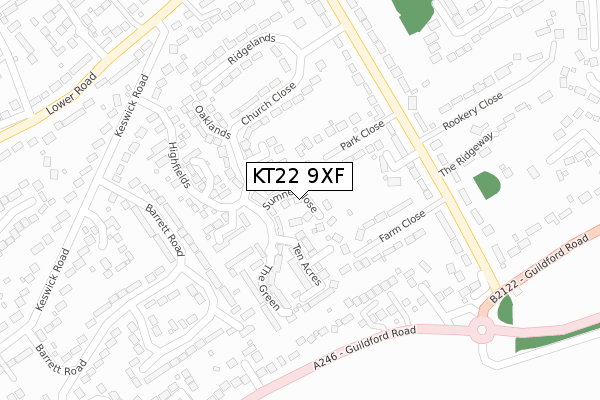 KT22 9XF map - large scale - OS Open Zoomstack (Ordnance Survey)