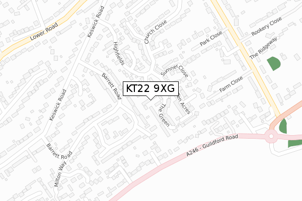 KT22 9XG map - large scale - OS Open Zoomstack (Ordnance Survey)