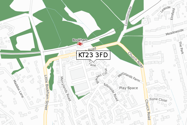 KT23 3FD map - large scale - OS Open Zoomstack (Ordnance Survey)