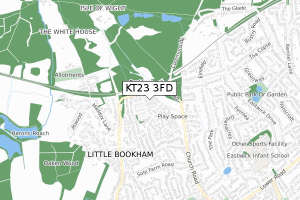 KT23 3FD map - small scale - OS Open Zoomstack (Ordnance Survey)