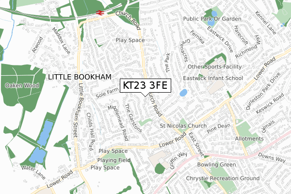 KT23 3FE map - small scale - OS Open Zoomstack (Ordnance Survey)