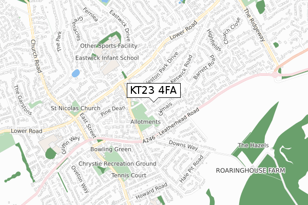 KT23 4FA map - small scale - OS Open Zoomstack (Ordnance Survey)