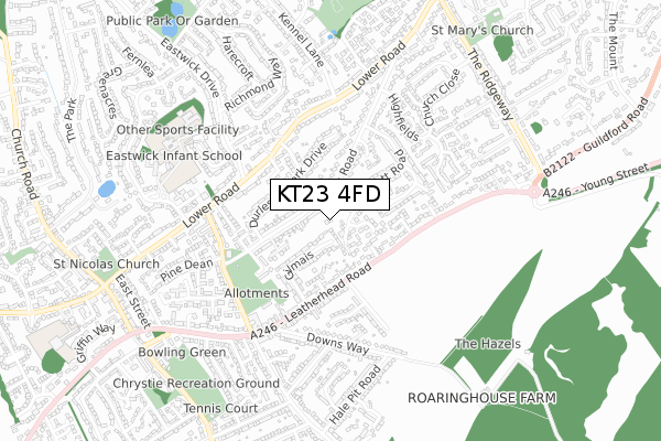 KT23 4FD map - small scale - OS Open Zoomstack (Ordnance Survey)