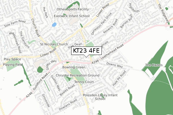 KT23 4FE map - small scale - OS Open Zoomstack (Ordnance Survey)