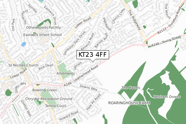 KT23 4FF map - small scale - OS Open Zoomstack (Ordnance Survey)