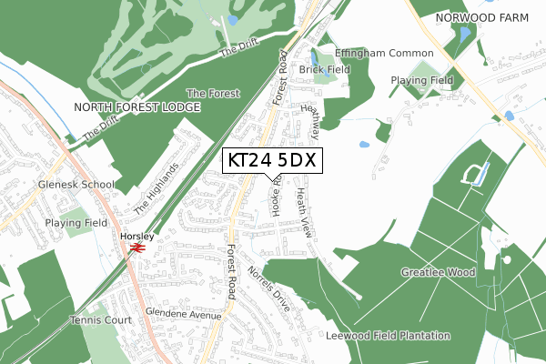 KT24 5DX map - small scale - OS Open Zoomstack (Ordnance Survey)