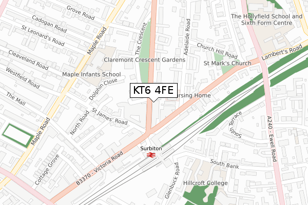 KT6 4FE map - large scale - OS Open Zoomstack (Ordnance Survey)