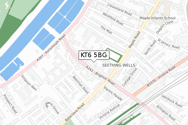 KT6 5BG map - large scale - OS Open Zoomstack (Ordnance Survey)