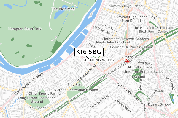 KT6 5BG map - small scale - OS Open Zoomstack (Ordnance Survey)