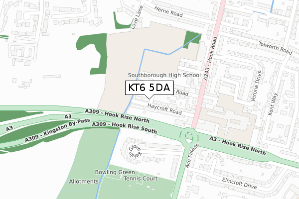 KT6 5DA map - large scale - OS Open Zoomstack (Ordnance Survey)