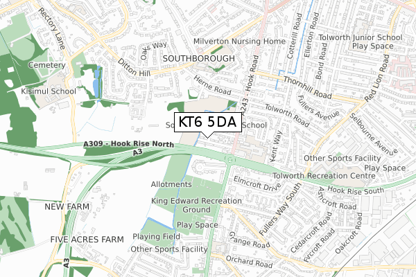 KT6 5DA map - small scale - OS Open Zoomstack (Ordnance Survey)