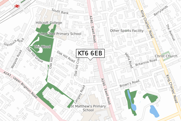 KT6 6EB map - large scale - OS Open Zoomstack (Ordnance Survey)