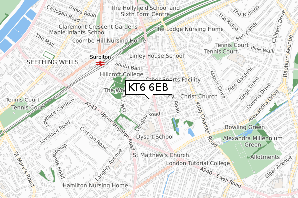 KT6 6EB map - small scale - OS Open Zoomstack (Ordnance Survey)