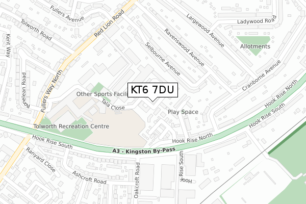 KT6 7DU map - large scale - OS Open Zoomstack (Ordnance Survey)