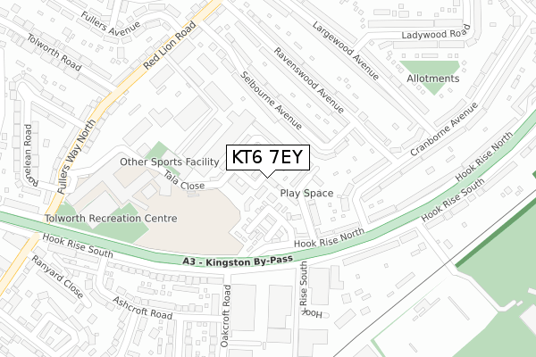 KT6 7EY map - large scale - OS Open Zoomstack (Ordnance Survey)