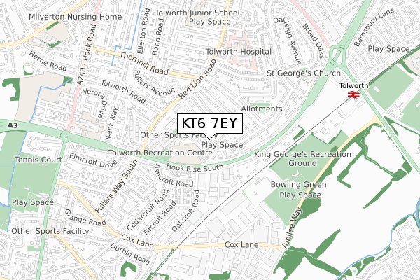 KT6 7EY map - small scale - OS Open Zoomstack (Ordnance Survey)