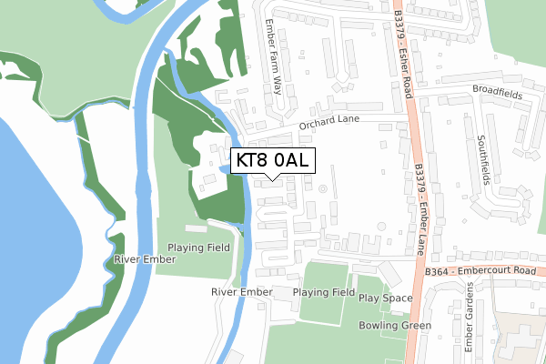 KT8 0AL map - large scale - OS Open Zoomstack (Ordnance Survey)