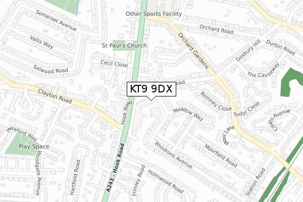 KT9 9DX map - large scale - OS Open Zoomstack (Ordnance Survey)