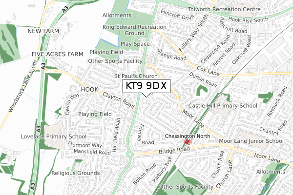 KT9 9DX map - small scale - OS Open Zoomstack (Ordnance Survey)