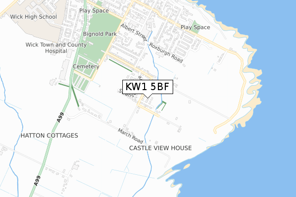 KW1 5BF map - small scale - OS Open Zoomstack (Ordnance Survey)