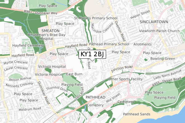 KY1 2BJ map - small scale - OS Open Zoomstack (Ordnance Survey)