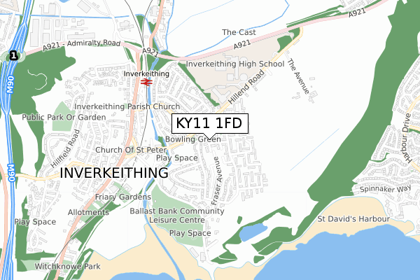 KY11 1FD map - small scale - OS Open Zoomstack (Ordnance Survey)